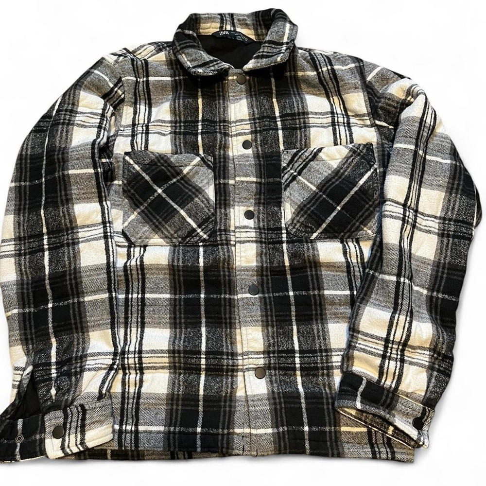 Zara Black and Cream Plaid Jacket
